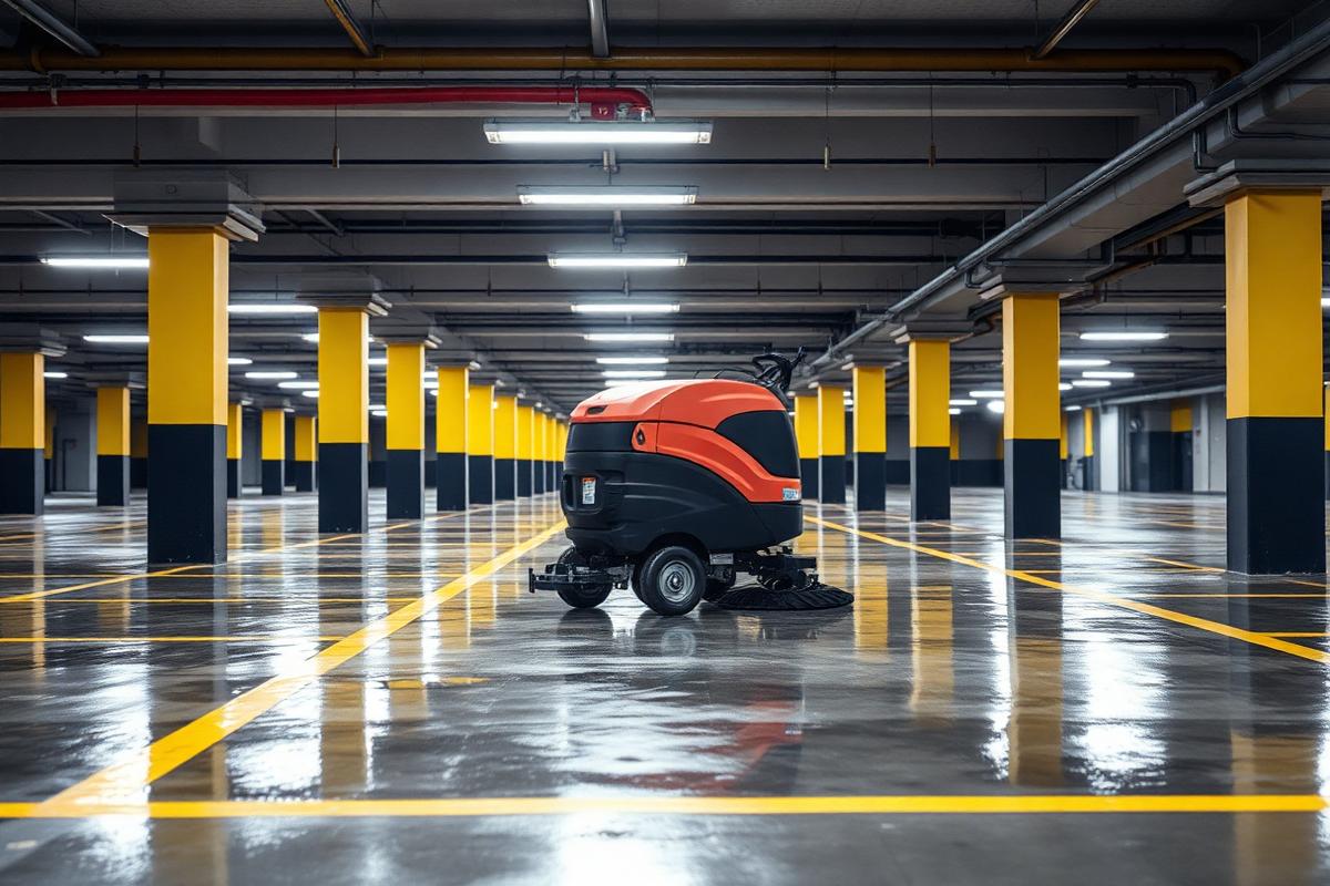 reinigungsdienst-wien.at – Garagenreinigung Wien: Scheuersaugmaschine reinigt den Boden einer Tiefgarage